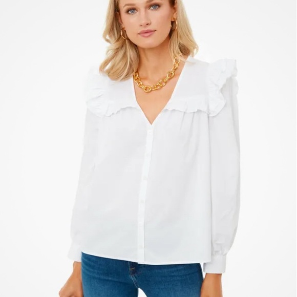 Tuckernuck Tops - Tuckernuck Pomander Place White Ellianna Ruffle Blouse